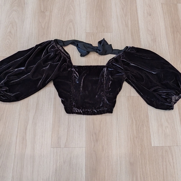 Free People Tops - NWT Free People Open Back Puff Sleeve Velvet Crop Top - Size L